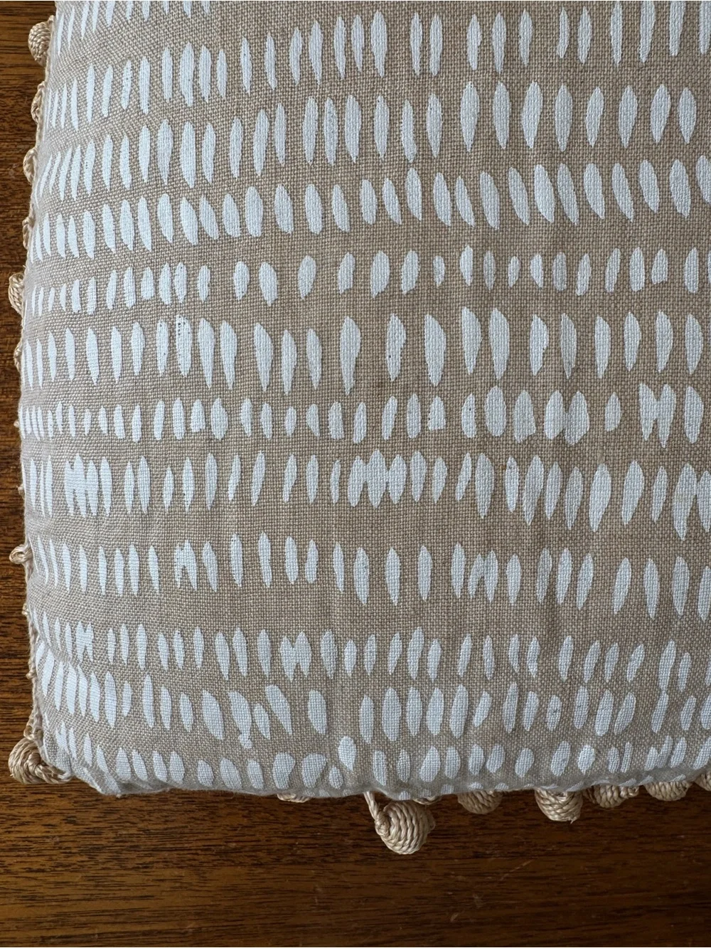 Custom Rebecca Atwood Lumbar Pillow with Jute Pom Pom Trim - 12x18